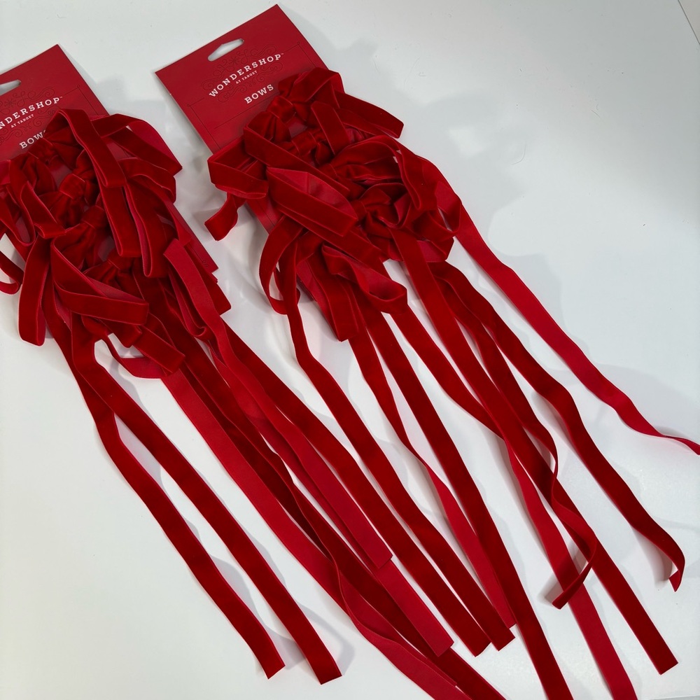 🎄 Bundle of 2 Packs Wondershop Red Velvet Bows • New With Tags • Holiday Decor